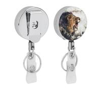 Porte-badge rétractable en métal avec motif de lion, aquarelle, jolis clips pour badge d'identification avec clip de ceinture, porte-clés et sangles en PVC transparent
