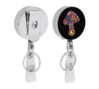 Porte-badge rétractable en métal motif champignon psychédélique, jolis clips pour badge d'identification avec clip de ceinture, porte-clés et sangles en PVC transparent