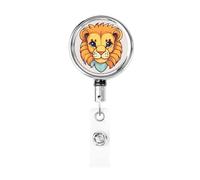 Porte-badge rétractable en métal robuste avec motif petit lion. Extensible et réglable, résistant à l'usure