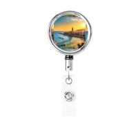 Porte-badge rétractable en métal robuste Motif coucher de soleil à Barcelone. Extensible et réglable, résistant à l'usure