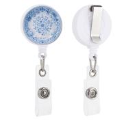 Porte-badge rétractable en porcelaine motif floral bleu avec pince pour médecin, infirmière, étudiant, employé de bureau