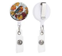 Porte-badge rétractable en verre teinté avec motif oiseau assis sur une vigne de raisin pour médecin, infirmière, étudiant, employé de bureau