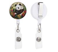 Porte-badge rétractable en verre teinté avec motif panda et fleurs vibrantes pour médecin, infirmière, étudiant, employé de bureau