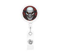 Porte-badge rétractable - Enrouleur de badge imprimé avec mousqueton et clip ceinture pour cartes d'identité et d'accès - Rouge et noir - Evil Ghost