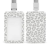 Porte-badge rétractable gris clair imprimé léopard avec clip pour carte de protection pour le travail, le bureau, les médecins, les infirmières