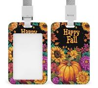 Porte-badge rétractable Happy Fall Citrouilles Tournesols Automne Clip Porte-carte Protecteur de carte Nom Étiquette pour le travail, le bureau, les médecins, les infirmières