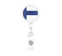 Porte-badge rétractable imprimé drapeau finlandais avec clip pivotant à 360°