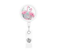 Porte-badge rétractable imprimé flamant rose. Avec clip et porte-clés. La longueur maximale rétractable est d'environ 55 cm, avec une pince rotative à 360°.