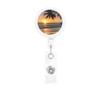 Porte-badge rétractable imprimé Sunset Beach avec clip pivotant à 360°