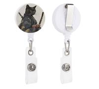 Porte-badge rétractable japonais avec motif chat noir et arme pour médecin, infirmière, étudiant, employé de bureau