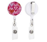 Porte-badge rétractable moderne du milieu du siècle rose et rouge avec clip pour carte d'identité pour médecin, infirmière, étudiant, employé de bureau