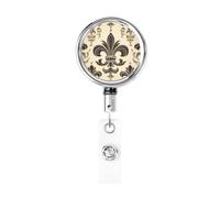 Porte-badge rétractable motif fleur de lys et armoiries de chevalier avec clip - Joli porte-carte pour employés de bureau, médecin, infirmière, enseignant