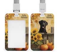 Porte-badge rétractable noir avec motif labrador citrouilles tournesols pour le travail, le bureau, les médecins, les infirmières