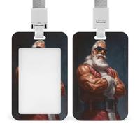 Porte-badge rétractable noir avec motif Père Noël musclé pour le travail, le bureau, les médecins, les infirmières