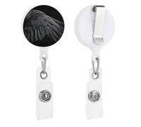 Porte-badge rétractable noir et blanc en forme d'aile d'aigle pour médecin, infirmière, étudiant, employé de bureau