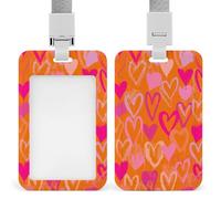 Porte-badge rétractable peint à la main en forme de cœurs roses sur orange pour le travail, le bureau, les médecins, les infirmières