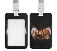 Porte-badge rétractable pour carte d'identité avec mains tenant une couronne - Pour le travail, le bureau, les médecins, les infirmières