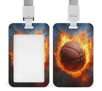Porte-badge rétractable pour carte d'identité avec motif de basket-ball et feu pour le travail, le bureau, les médecins, les infirmières