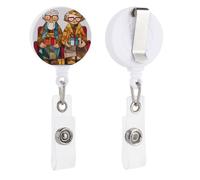 Porte-badge rétractable pour couple de personnes âgées assis sur des chaises rouges pour médecin, infirmière, étudiant, employé de bureau