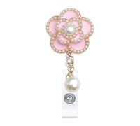 Porte-badge rétractable pour infirmière, motif floral, porte-carte d'identité, bobine de badge d'infirmière, fournitures de bureau, pince crocodile et boucle facile à tirer (rose)