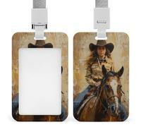 Porte-badge rétractable pour jeune femme chevauchant un cheval cowgirl occidental avec clip pour carte de protection, badge nominatif pour travail, bureau, médecin, infirmière