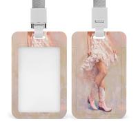 Porte-badge rétractable pour jeune femme - Motif bottes de cowboy - Rose et blanc
