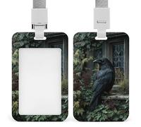 Porte-badge rétractable pour rebord de fenêtre Motif corbeau Noir