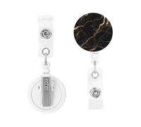 Porte-badge rétractable robuste avec clip ceinture et enrouleur pour clés, motif marbre noir et or. Porte-cartes d'identité en plastique élé avec clip ceinture.