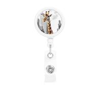 Porte-badge rétractable robuste avec clip de ceinture - Motif girafe à New York - Porte-badge amusant - Pour infirmière, enseignante, fournitures de bureau