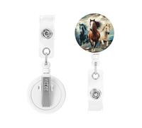 Porte-badge rétractable robuste avec pince crocodile - Motif A avec chevaux comme arrière-plan - Enrouleur pour carte d'identité, porte-nom, porte-badge d'identité - Pour infirmière, médecin