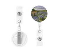 Porte-badge rétractable robuste avec pince crocodile - Motif paysage du Texas Bluebonnets - Pour infirmière, médecin, travailleur