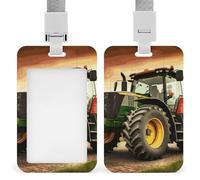 Porte-badge rétractable sur le thème du tracteur - Porte-carte en plastique étanche avec lanière verticale - Protecteur de carte de travail - Porte-nom pour le travail, le bureau, les médecins, les