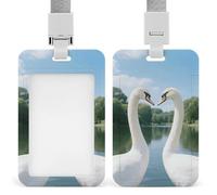 Porte-badge rétractable Two White Swans, porte-badge vertical avec cordon détachable, porte-cartes d'identité pour le personnel de sécurité, femmes et hommes.