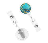 Porte-badge rétractables - Enrouleurs de badges d'identification - Bleu turquoise et doré - Avec mousqueton en plastique léger - Porte-clés - Joli clip de ceinture pour porte-badges, infirmières et