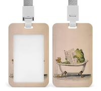 Porte-badge rétro amusant en forme de grenouille qui lit dans la baignoire - Porte-carte rétractable - Porte-carte de protection pour le travail, le bureau, le médecin, l'infirmière