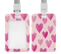 Porte-badge rétro avec motif cœurs roses - Rétractable - Pour le travail, le bureau, les médecins, les infirmières
