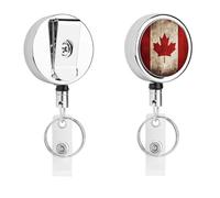 Porte-badge rétro avec motif drapeau du Canada - Enrouleur de badge d'infirmière rétractable en métal robuste avec corde en nylon de 68,1 cm - Étiquettes amusantes pour enseignants, infirmières