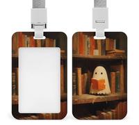 Porte-badge rétro rétractable avec motif fantôme lisant dans la bibliothèque