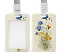 Porte-badge rétro rétractable bleu et marguerites jaunes avec clip pour carte de protection, badge nominatif pour travail, bureau, médecin, infirmière