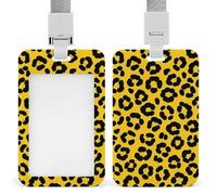 Porte-badge rigide en plastique avec cordon ajustable et amovible, motif peau de léopard/guépard, étui de protection jaune pour badge d'identification, idéal pour les enseignants et le personnel de bu