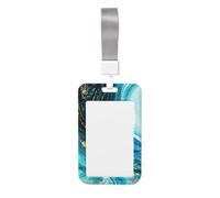 Porte-badge robuste avec enrouleur rétractable - Bleu turquoise et doré - Imprimé marbre - Pour infirmière, enseignante, étudiante, bureau, femme et homme