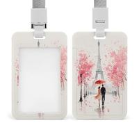 Porte-badge romantique Paris au printemps aquarelle avec clip rétractable pour carte de protection pour le travail, le bureau, les médecins, les infirmières