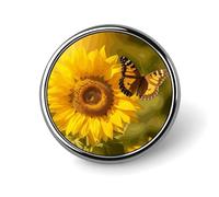 Porte-badge rond personnalisé avec épingle à photo en alliage d'aluminium, orné d'un papillon et d'un tournesol. Broche raffinée, badge décoratif pour vêtements.