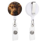 Porte-badge rond rétractable avec motif de vache des Highlands portant des lunettes vintage pour médecin, infirmière, étudiant, employé de bureau