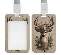 Porte-badge rustique en forme de tête de cerf avec couronne florale et baies d'hiver, porte-badge rétractable, porte-cartes, porte-nom pour le travail, le bureau, les médecins, les infirmières