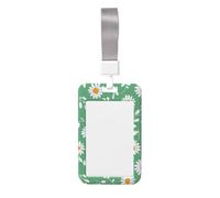 Porte-badge simple en plastique rigide avec marguerites blanches sur fond vert pour carte de travail, porte-nom pour infirmières et bureau