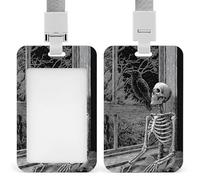Porte-badge squelette avec fenêtre assise en forme de corbeau rétractable à clip pour carte de protection, badge nominatif pour travail, bureau, médecin, infirmière