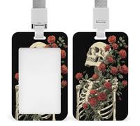 Porte-badge squelette avec roses rétractables pour carte d'identité pour le travail, le bureau, les médecins, les infirmières