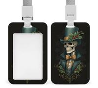 Porte-badge squelette portant un chapeau haut-de-forme et nœud papillon - Porte-carte rétractable - Porte-carte de protection pour le travail, le bureau, les médecins, les infirmières