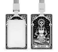 Porte-badge squelette pour femme faisant cuire un gâteau avec clip rétractable pour carte de protection pour le travail, le bureau, les médecins, les infirmières